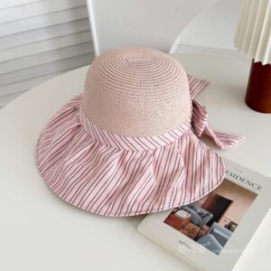竖Striped 拼接Straw Hat-（推荐款） - Straw Hat Women | Summer Beach Sun Hat | Woven Travel Cap