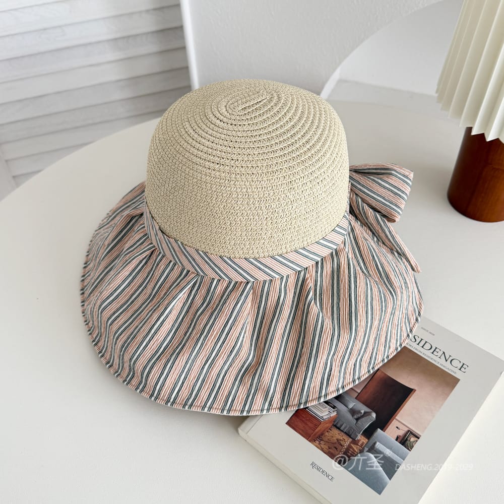 竖Striped 拼接Straw Hat-(推荐款) - Straw Hat Women | Summer Beach Sun Hat | Woven Travel Cap - Image 7