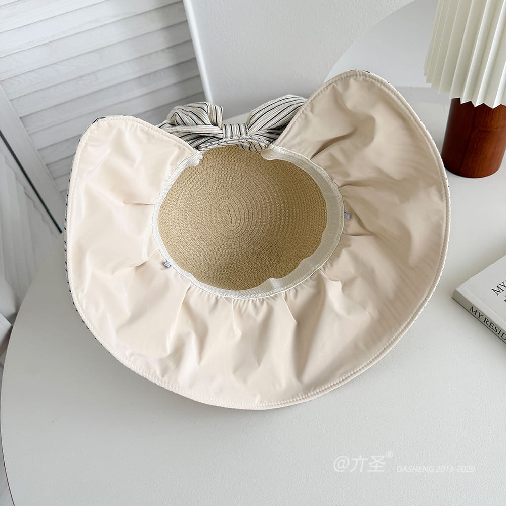竖Striped 拼接Straw Hat-(推荐款) - Straw Hat Women | Summer Beach Sun Hat | Woven Travel Cap - Image 10