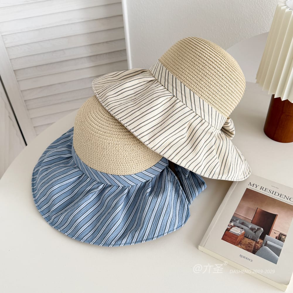 竖Striped 拼接Straw Hat-(推荐款) - Straw Hat Women | Summer Beach Sun Hat | Woven Travel Cap - Image 13