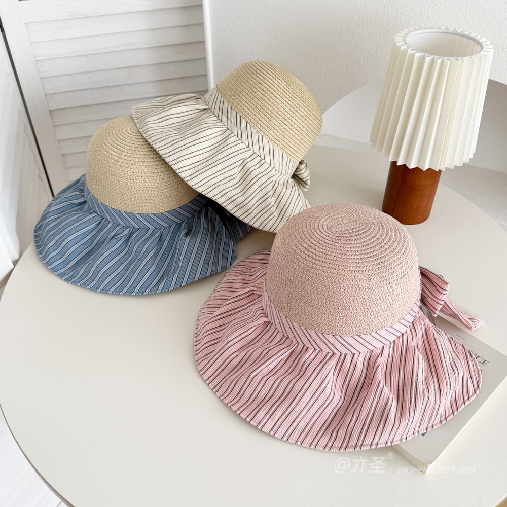 竖Striped 拼接Straw Hat-(推荐款) - Straw Hat Women | Summer Beach Sun Hat | Woven Travel Cap - Image 15