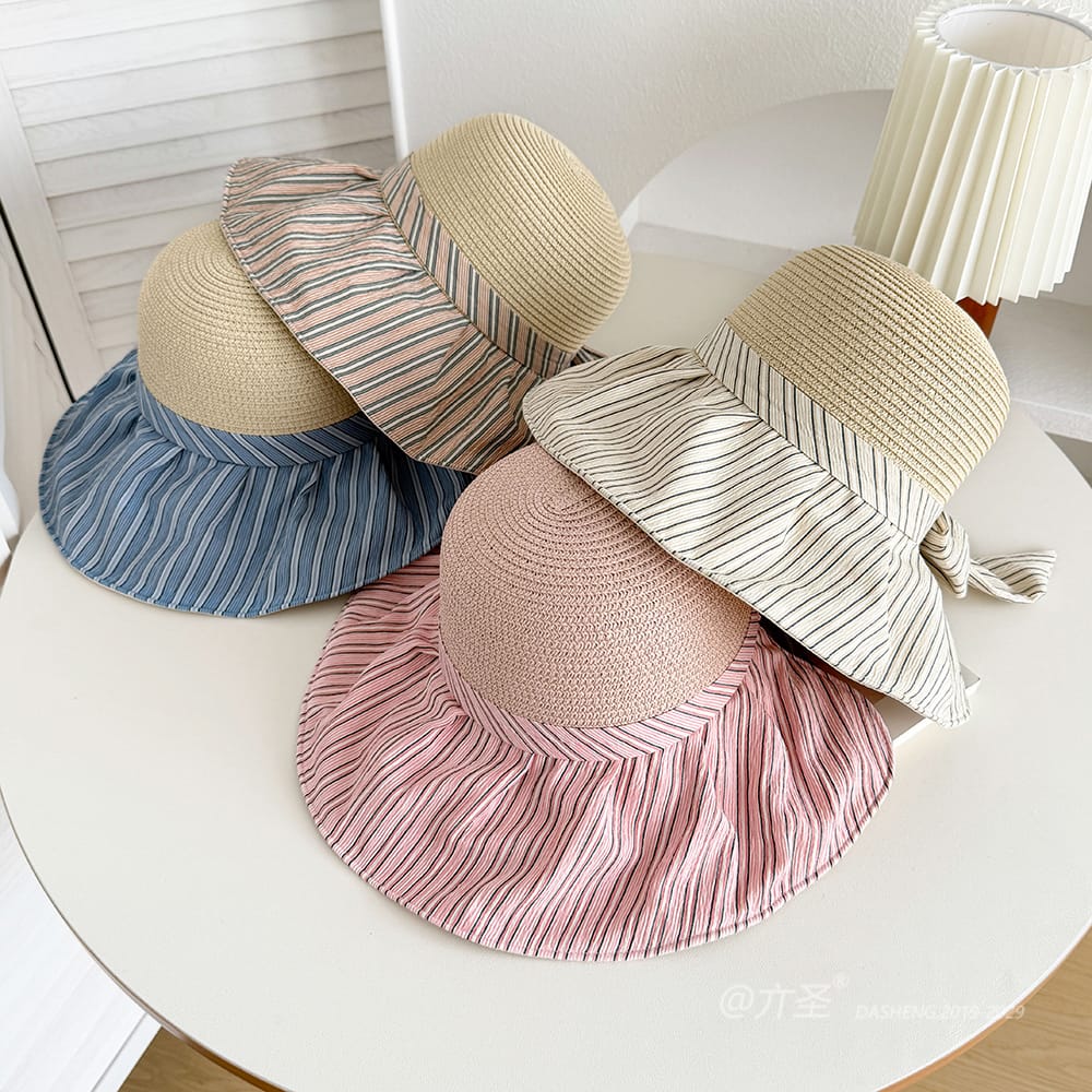 竖Striped 拼接Straw Hat-(推荐款) - Straw Hat Women | Summer Beach Sun Hat | Woven Travel Cap - Image 18