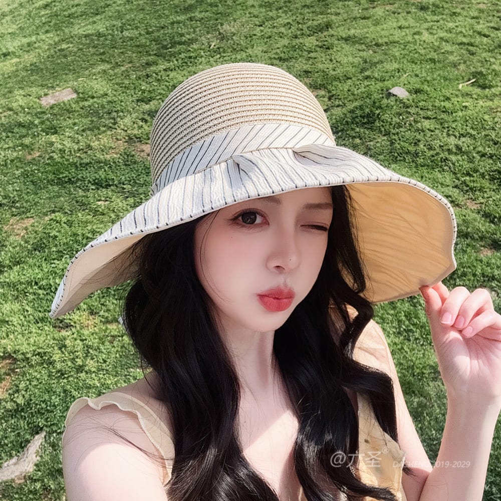 竖Striped 拼接Straw Hat-(推荐款) - Straw Hat Women | Summer Beach Sun Hat | Woven Travel Cap - Image 20