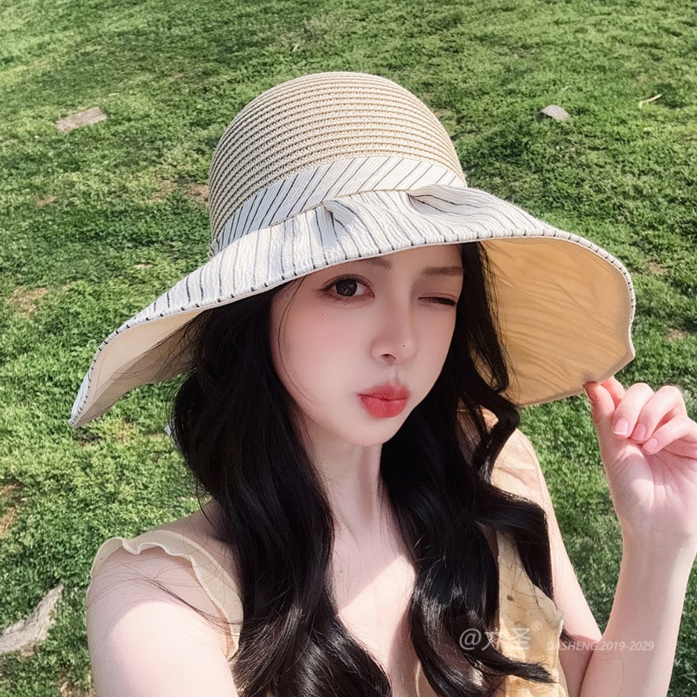 竖Striped 拼接Straw Hat-(推荐款) - Straw Hat Women | Summer Beach Sun Hat | Woven Travel Cap - Image 19