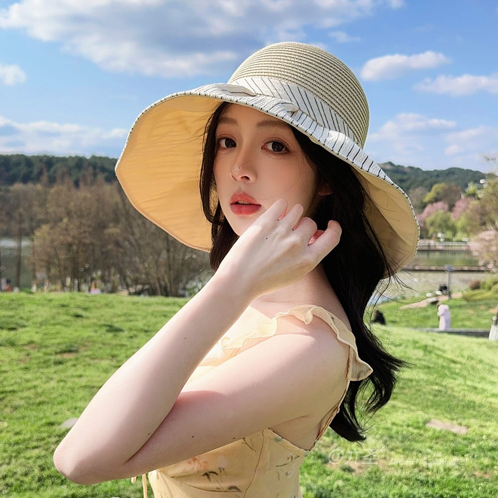 竖Striped 拼接Straw Hat-(推荐款) - Straw Hat Women | Summer Beach Sun Hat | Woven Travel Cap - Image 22