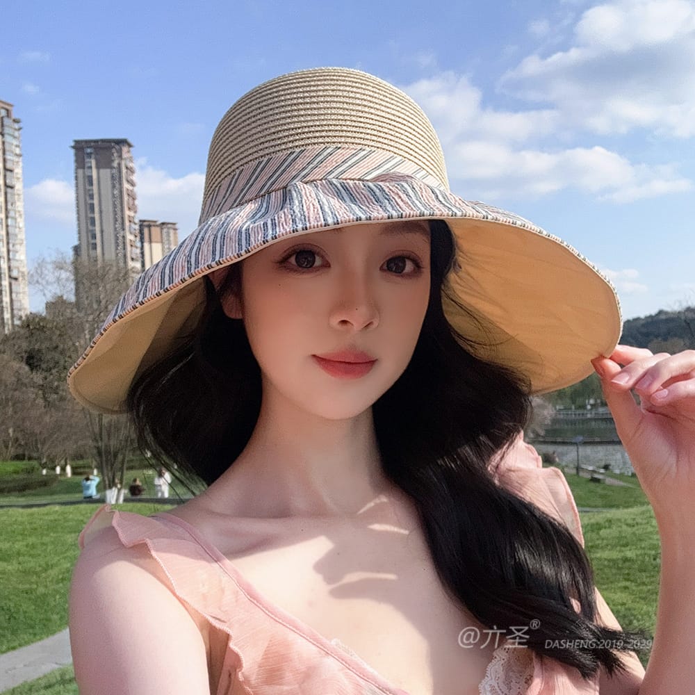 竖Striped 拼接Straw Hat-(推荐款) - Straw Hat Women | Summer Beach Sun Hat | Woven Travel Cap - Image 26