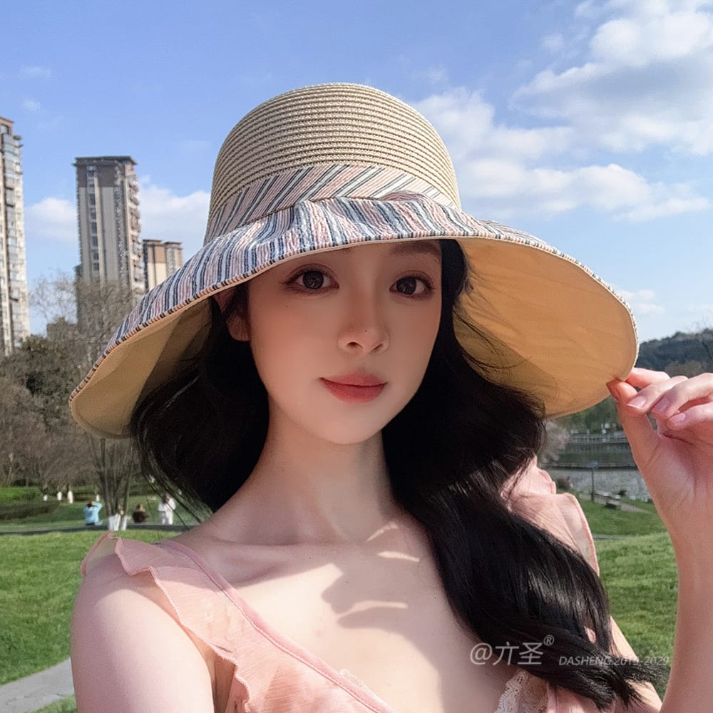 竖Striped 拼接Straw Hat-(推荐款) - Straw Hat Women | Summer Beach Sun Hat | Woven Travel Cap - Image 25