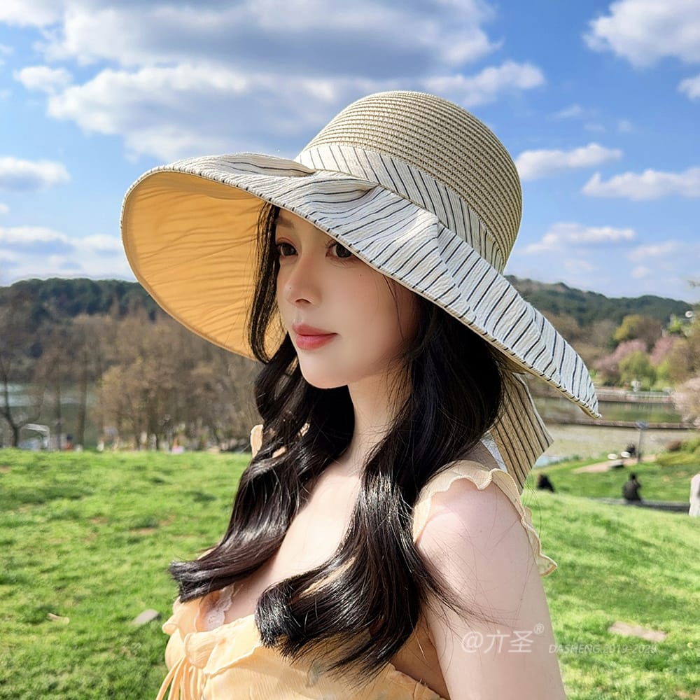 竖Striped 拼接Straw Hat-(推荐款) - Straw Hat Women | Summer Beach Sun Hat | Woven Travel Cap - Image 28