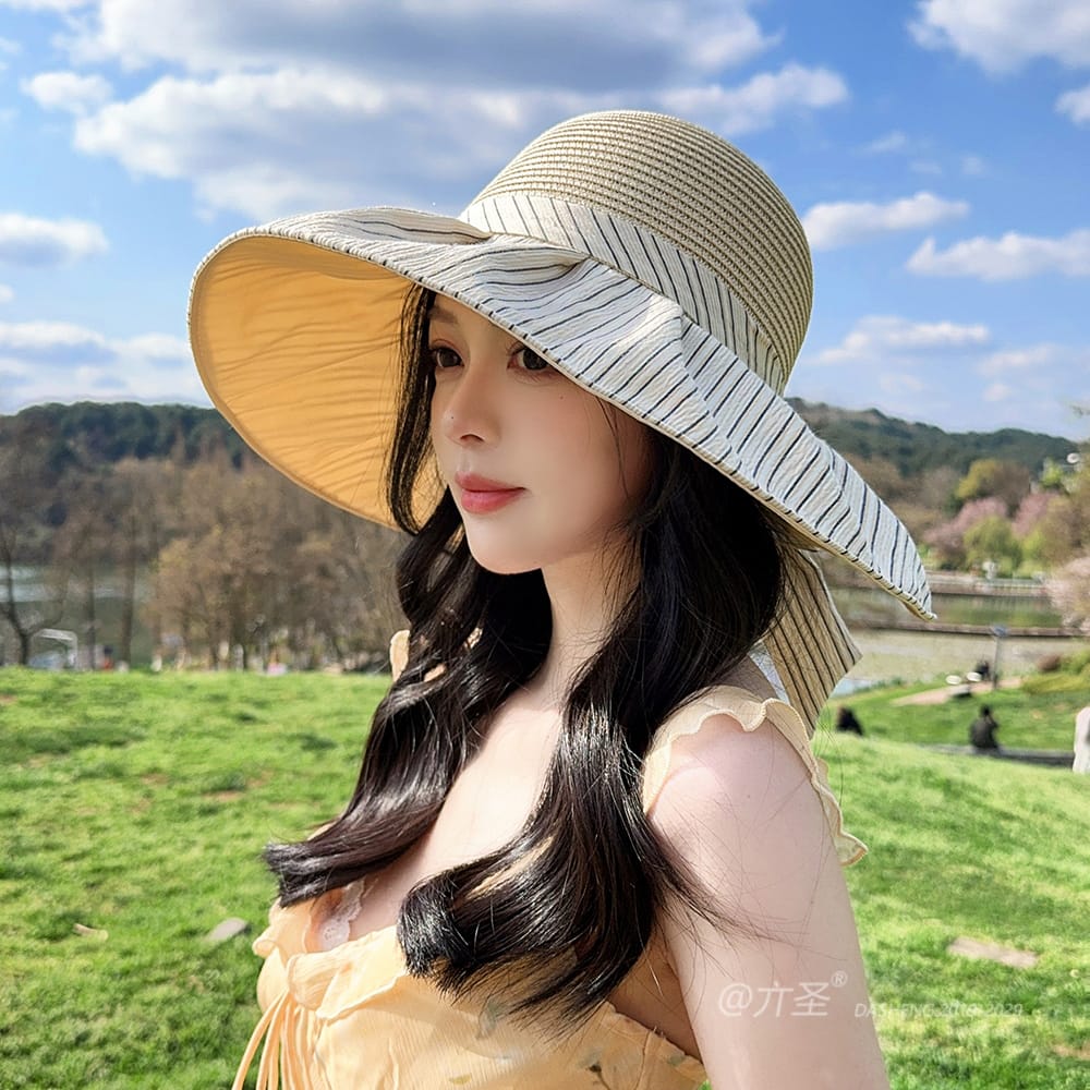 竖Striped 拼接Straw Hat-(推荐款) - Straw Hat Women | Summer Beach Sun Hat | Woven Travel Cap - Image 27
