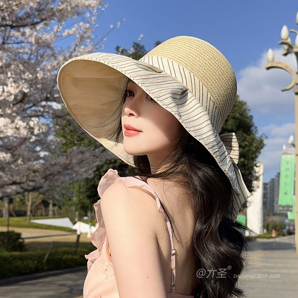 竖Striped 拼接Straw Hat-(推荐款) - Straw Hat Women | Summer Beach Sun Hat | Woven Travel Cap - Image 29