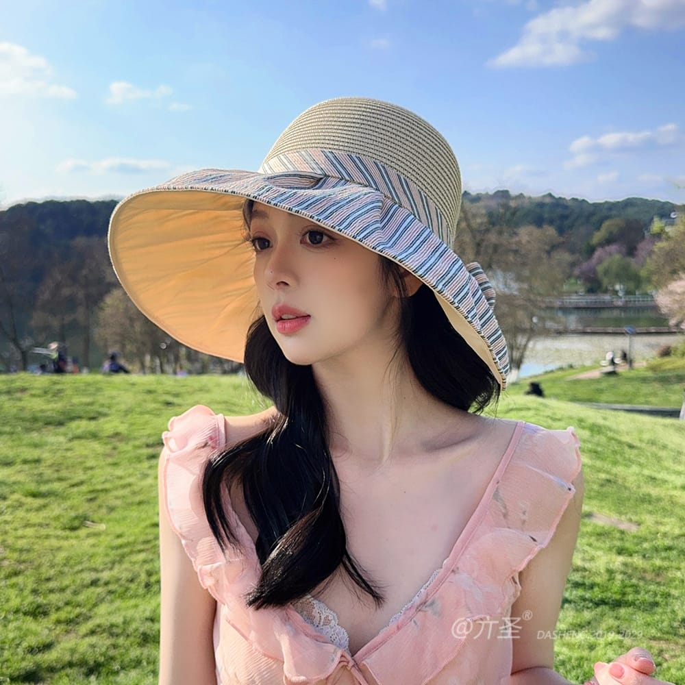 竖Striped 拼接Straw Hat-(推荐款) - Straw Hat Women | Summer Beach Sun Hat | Woven Travel Cap - Image 32