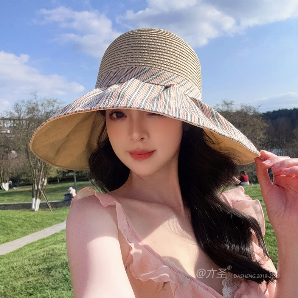 竖Striped 拼接Straw Hat-(推荐款) - Straw Hat Women | Summer Beach Sun Hat | Woven Travel Cap - Image 34