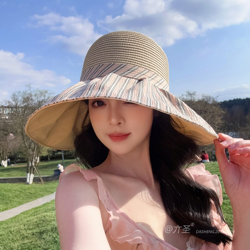 竖Striped 拼接Straw Hat-(推荐款) - Straw Hat Women | Summer Beach Sun Hat | Woven Travel Cap - Image 33