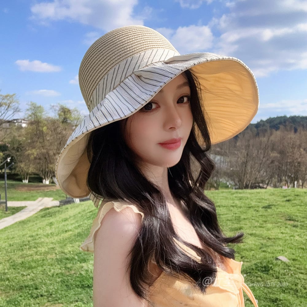 竖Striped 拼接Straw Hat-(推荐款) - Straw Hat Women | Summer Beach Sun Hat | Woven Travel Cap - Image 36