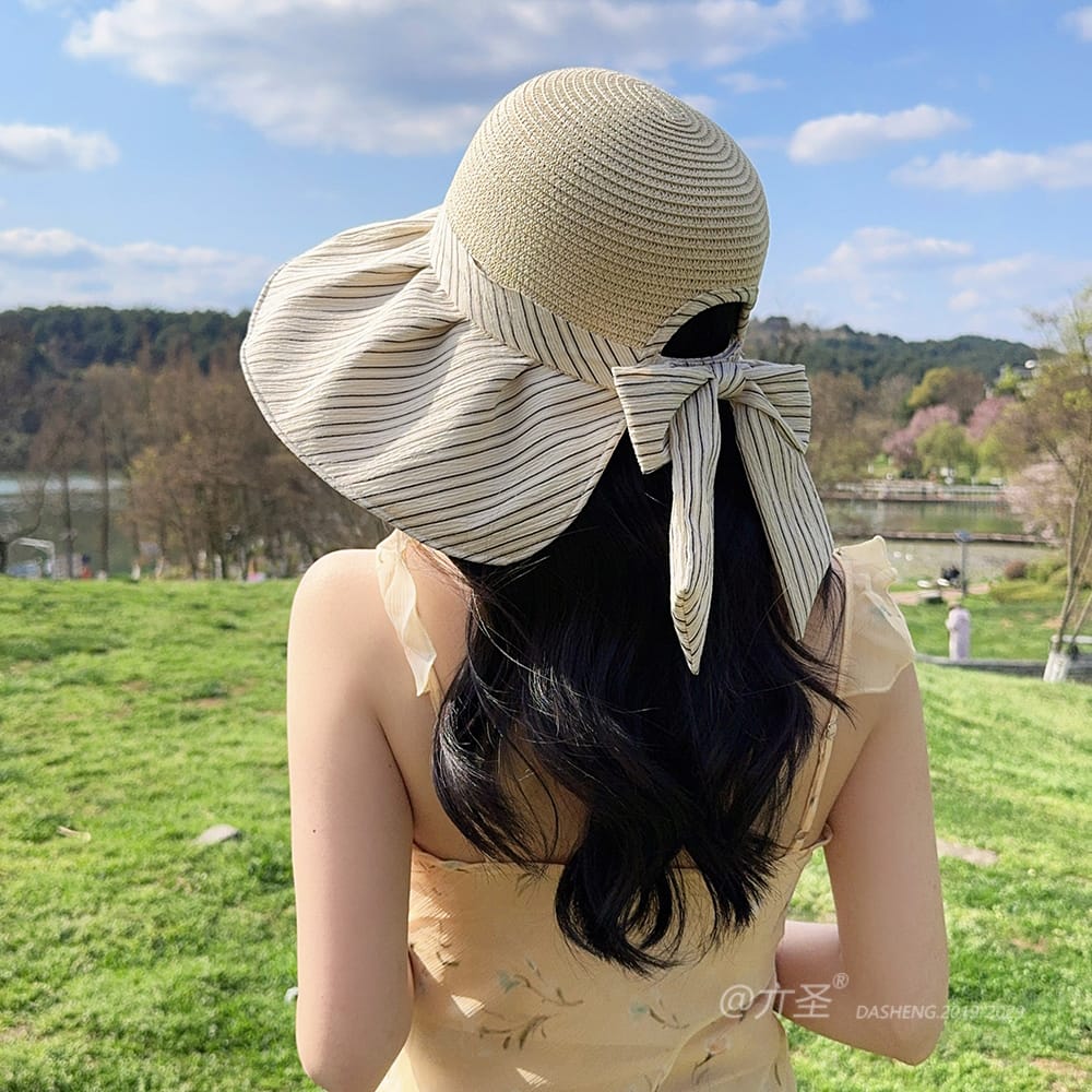 竖Striped 拼接Straw Hat-(推荐款) - Straw Hat Women | Summer Beach Sun Hat | Woven Travel Cap - Image 40