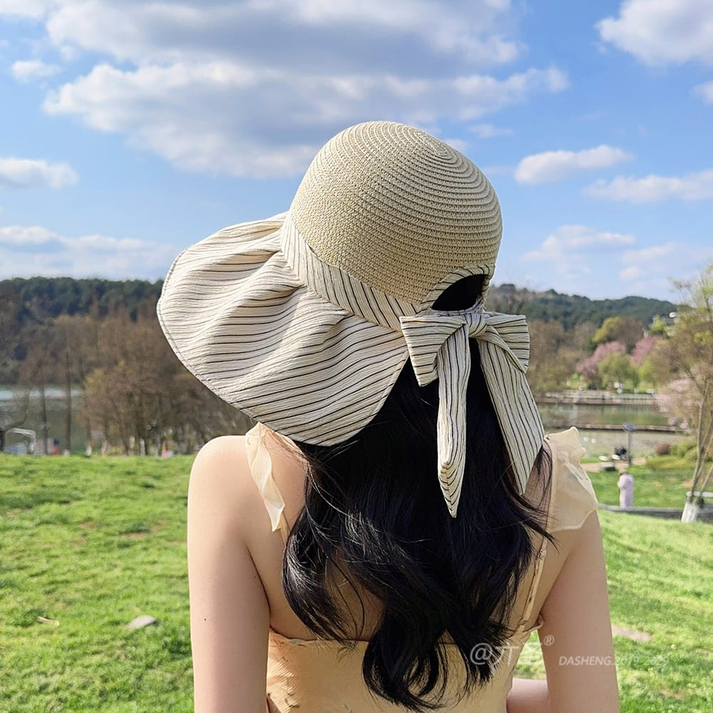 竖Striped 拼接Straw Hat-(推荐款) - Straw Hat Women | Summer Beach Sun Hat | Woven Travel Cap - Image 39