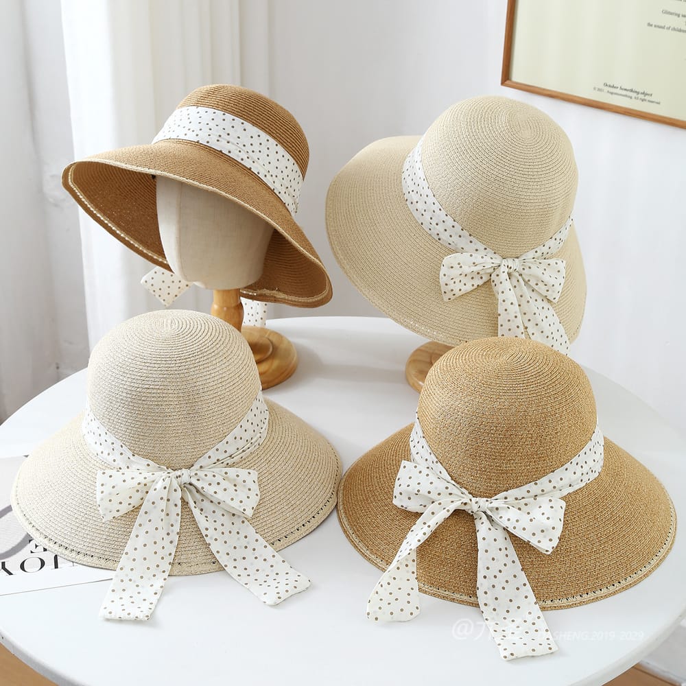 23008 No.Polka Dot Ribbon - Women Casual Hat | Fashion Outdoor Cap | Daily Wear Sun Protection