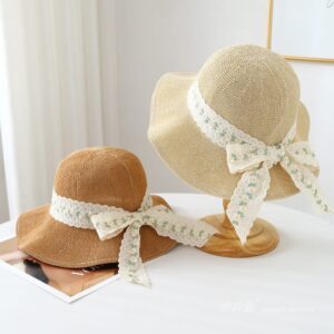 6012 No.绿白 Flower Ribbon - Women Casual Hat | Fashion Outdoor Cap | Daily Wear Sun Protection