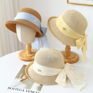 6015 No.彩色纱Ribbon Metal Logo - Women Casual Hat | Fashion Outdoor Cap | Daily Wear Sun Protection