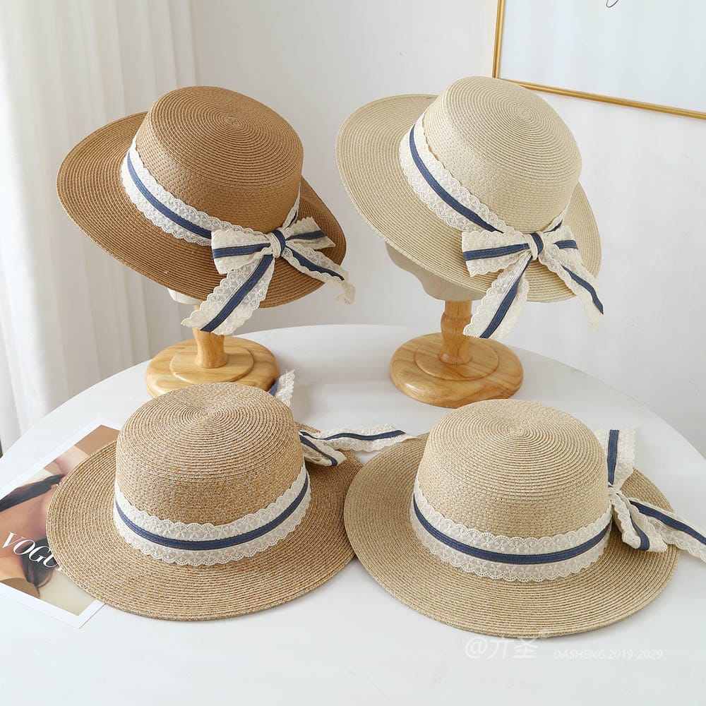 A16-80128 No.Wide Lace Trim Denim Ribbon - Women Casual Hat | Fashion Outdoor Cap | Daily Wear Sun Protection