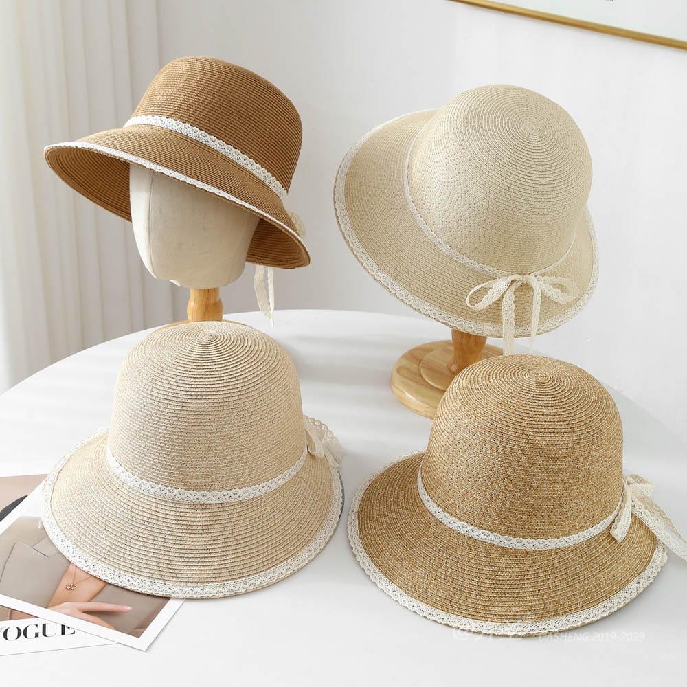 A16-80526 No.Lace Trim Ribbon Bow - Women Casual Hat | Fashion Outdoor Cap | Daily Wear Sun Protection