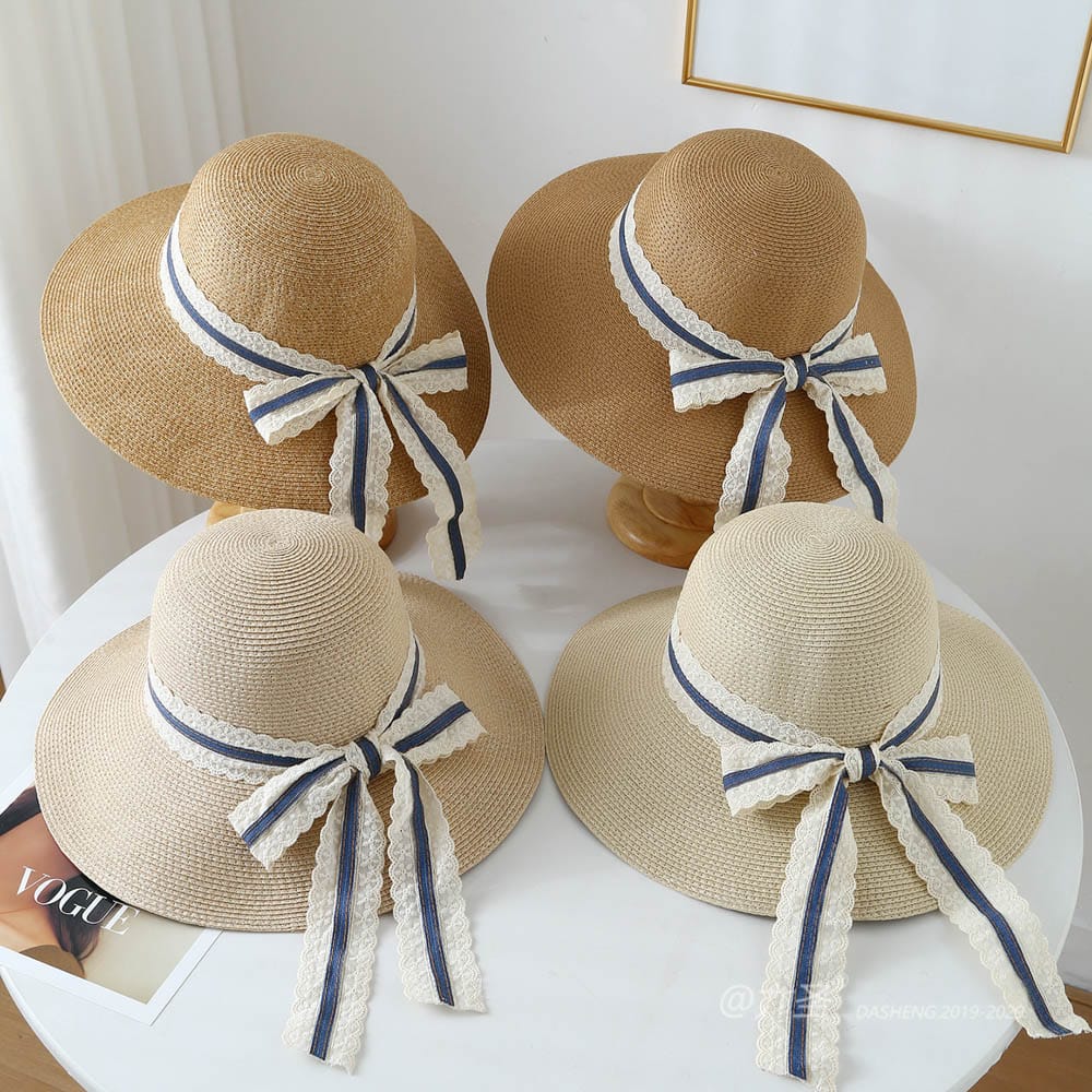 A16-80559 No.Wide Lace Trim Denim Ribbon - Women Casual Hat | Fashion Outdoor Cap | Daily Wear Sun Protection