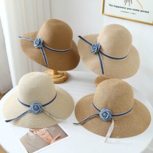 A16-80559 No.Ribbon Lace Trim Blue Flower - Women Casual Hat | Fashion Outdoor Cap | Daily Wear Sun Protection