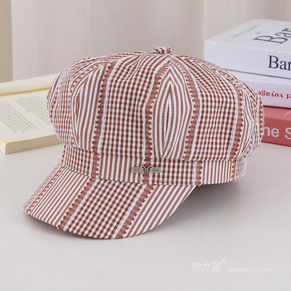 Striped Plaid Beret - Women Vintage Beret Hat | French Style Painter Hat | Soft Artistic Beanies - Image 2
