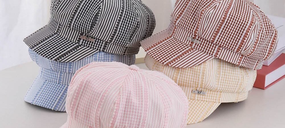 Striped Plaid Beret - Women Vintage Beret Hat , French Style Painter Hat , Soft Artistic Beanies