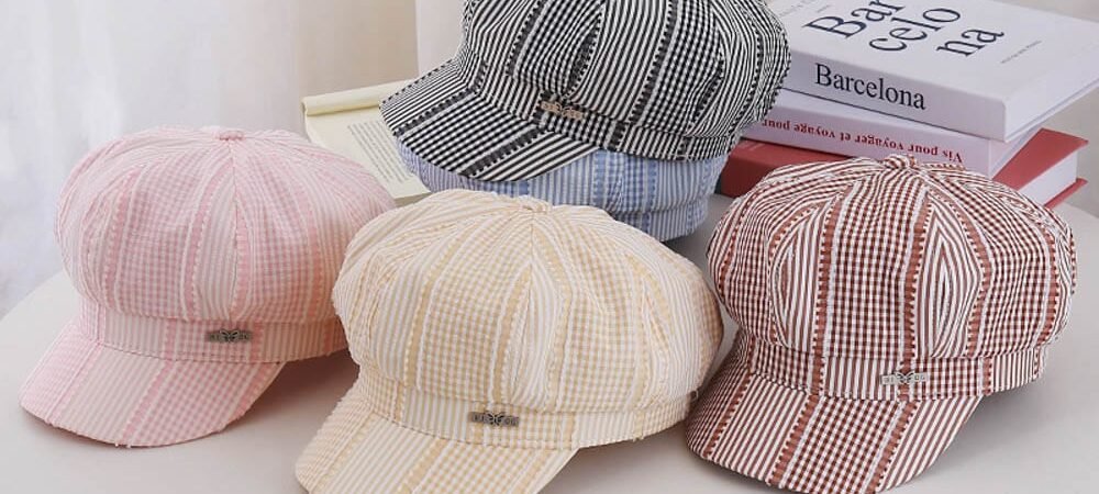 Striped Plaid Beret - Women Vintage Beret Hat , French Style Painter Hat , Soft Artistic Beanies