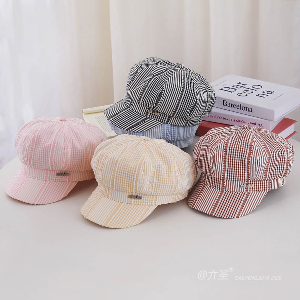Striped Plaid Beret - Women Vintage Beret Hat | French Style Painter Hat | Soft Artistic Beanies - Image 7