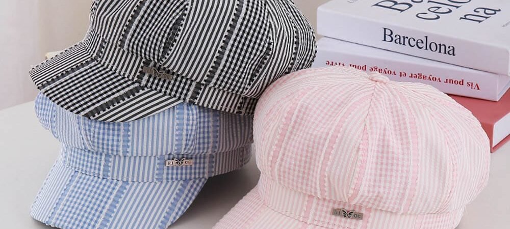 Striped Plaid Beret - Women Vintage Beret Hat , French Style Painter Hat , Soft Artistic Beanies