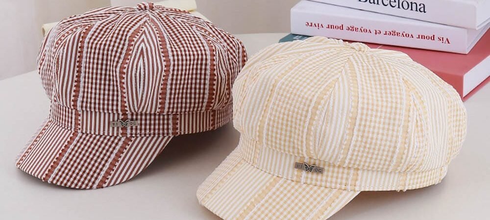 Striped Plaid Beret - Women Vintage Beret Hat , French Style Painter Hat , Soft Artistic Beanies