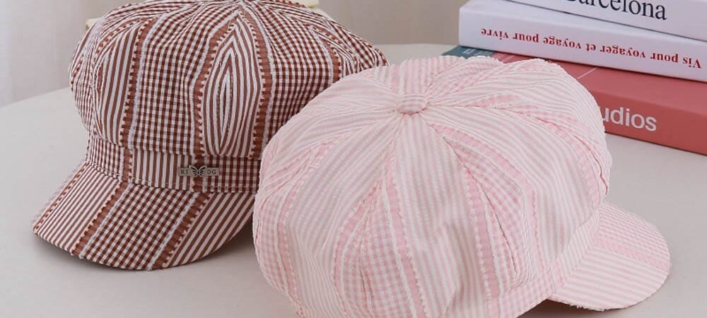 Striped Plaid Beret - Women Vintage Beret Hat , French Style Painter Hat , Soft Artistic Beanies