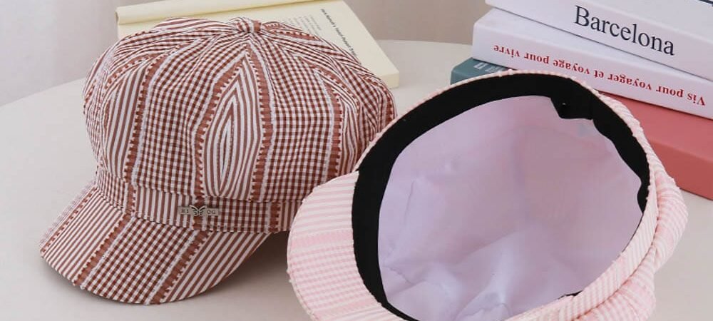 Striped Plaid Beret - Women Vintage Beret Hat , French Style Painter Hat , Soft Artistic Beanies