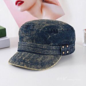 Washed Fabric Denim Rivet Hip Hop Trendy Vintage Military Cap - Military Cap Women | Army Style Hat | Unisex Tactical Beret
