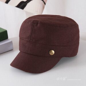 Solid Color Cotton Linen 透气Pleated 金属Small Logo Military Cap - Military Cap Women | Army Style Hat | Unisex Tactical Beret