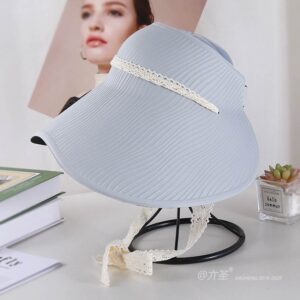 Ice Silk Crownless Lace Trim Wide Brim Hat - Crownless Sun Hat Women | Hollow Top Visor | Summer Beach Cap