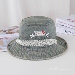 Cartoon Extended Lace TrimVintage Denim Bucket Hat - Women Summer Bucket Hat | Unisex Travel Sun Hat | Cotton Beach Cap