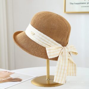 6015 No.Plaid Ribbon Metal Logo - Women Casual Hat | Fashion Outdoor Cap | Daily Wear Sun Protection