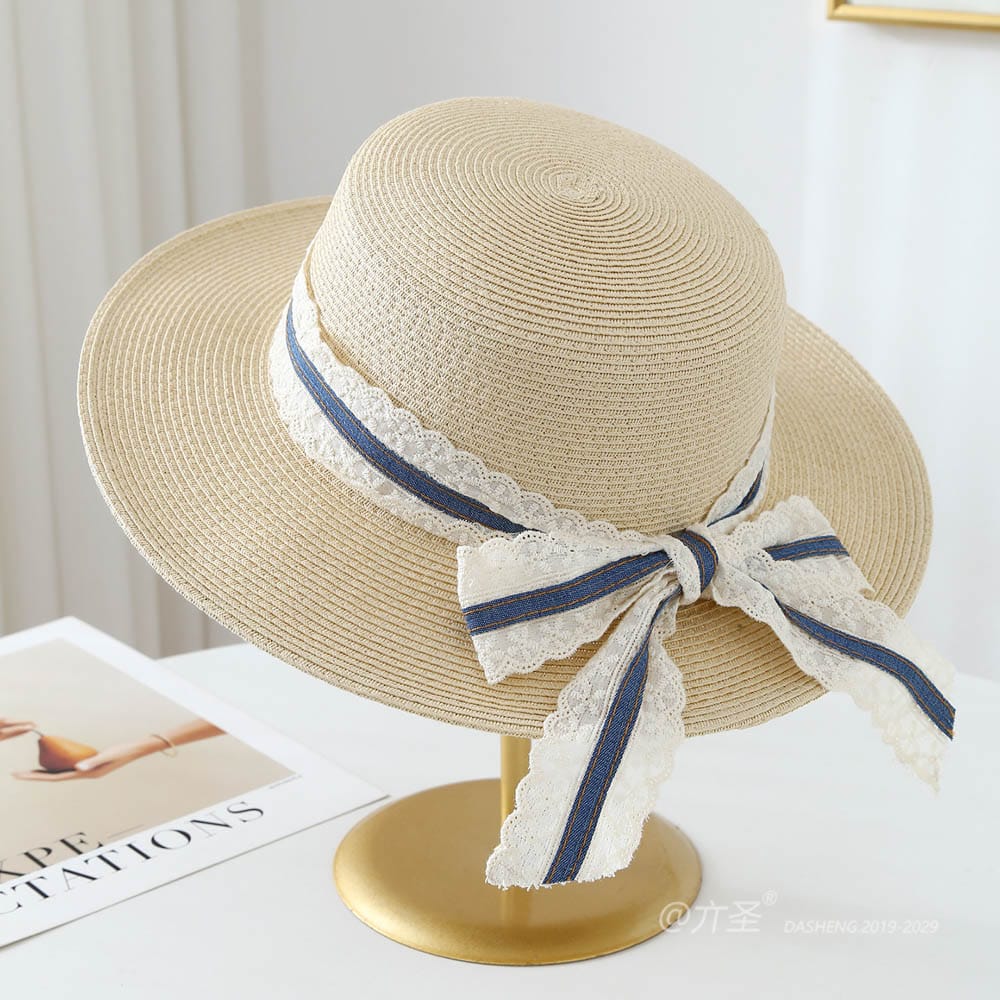 A16-80128 No.Wide Lace Trim Denim Ribbon - Women Casual Hat | Fashion Outdoor Cap | Daily Wear Sun Protection - Image 4
