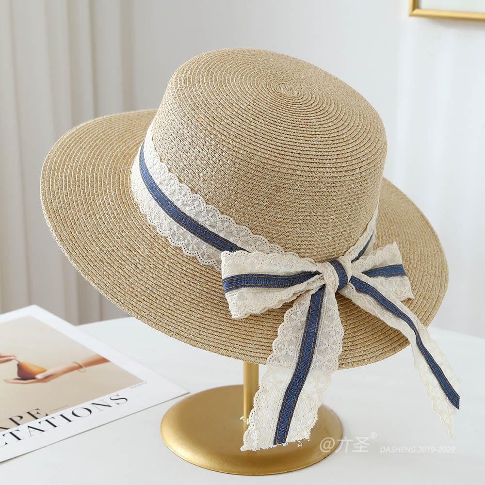 A16-80128 No.Wide Lace Trim Denim Ribbon - Women Casual Hat | Fashion Outdoor Cap | Daily Wear Sun Protection - Image 7