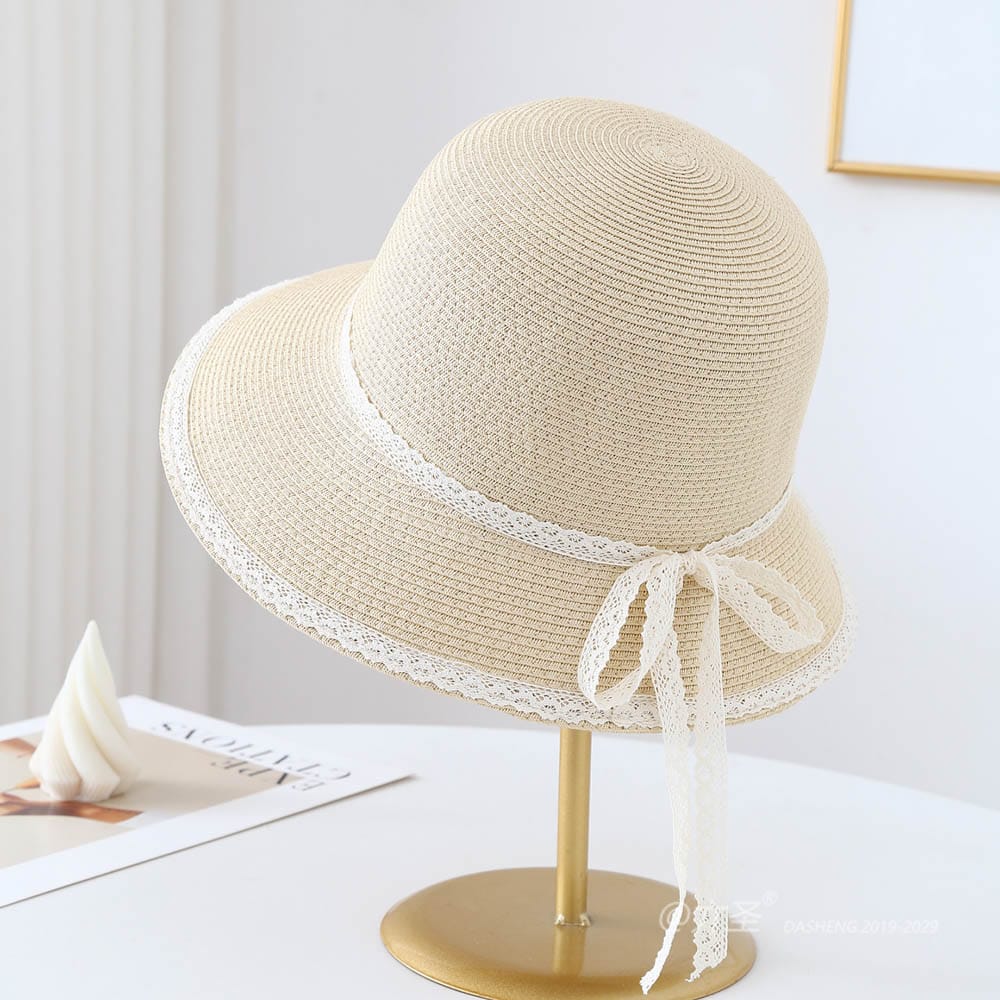 A16-80526 No.Lace Trim Ribbon Bow - Women Casual Hat | Fashion Outdoor Cap | Daily Wear Sun Protection - Image 2