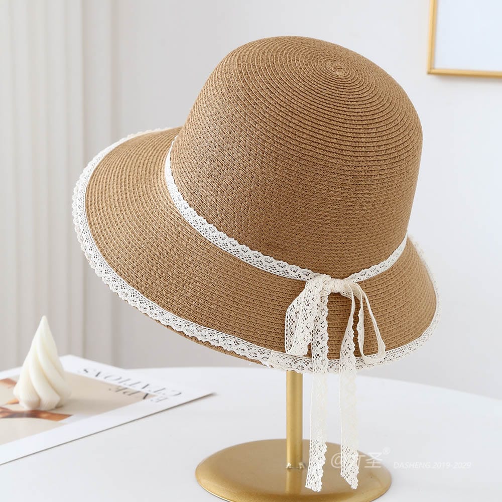 A16-80526 No.Lace Trim Ribbon Bow - Women Casual Hat | Fashion Outdoor Cap | Daily Wear Sun Protection - Image 3