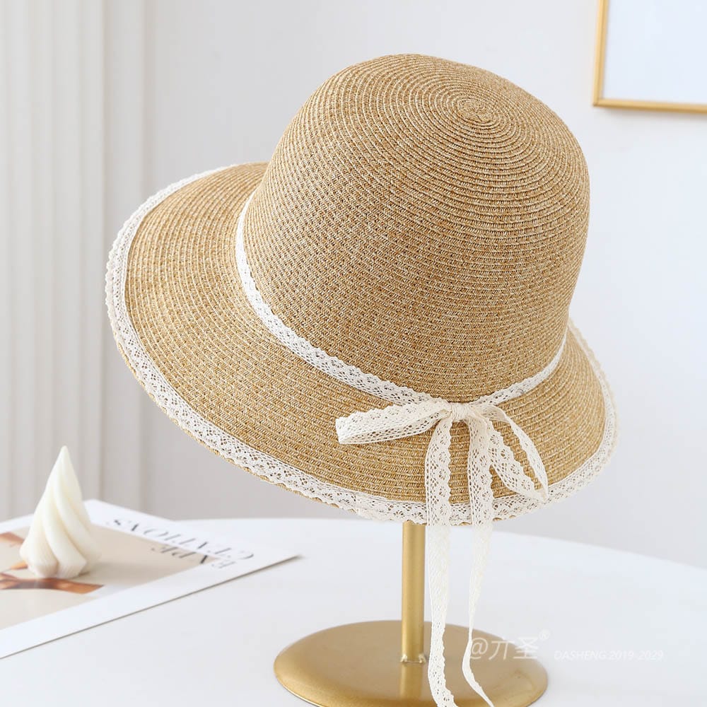A16-80526 No.Lace Trim Ribbon Bow - Women Casual Hat | Fashion Outdoor Cap | Daily Wear Sun Protection - Image 7