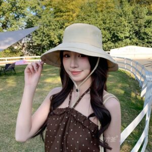 Striped Trim Solid Color Large Hat Band Bucket Hat - Women Summer Bucket Hat | Unisex Travel Sun Hat | Cotton Beach Cap