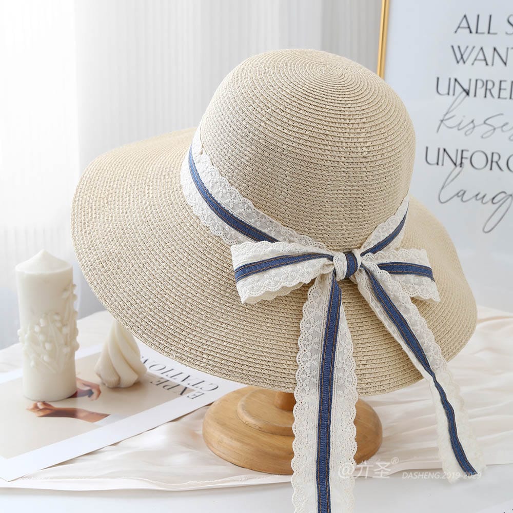 A16-80559 No.Wide Lace Trim Denim Ribbon - Women Casual Hat | Fashion Outdoor Cap | Daily Wear Sun Protection - Image 2