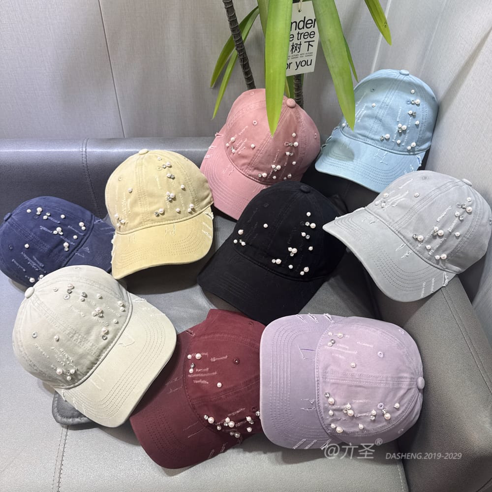 破洞手缝Pearl Baseball Cap - Baseball Cap Women | Casual Adjustable Hat | Daily Wear
