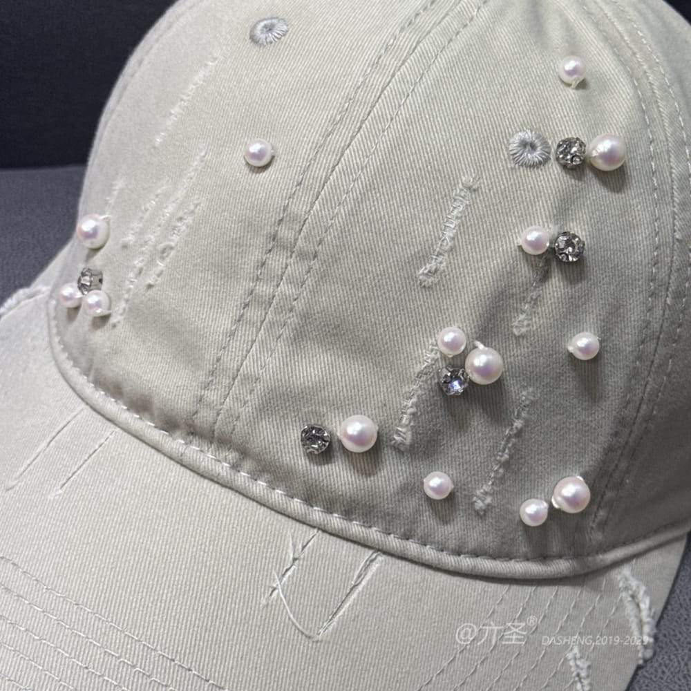 破洞手缝Pearl Baseball Cap - Baseball Cap Women | Casual Adjustable Hat | Daily Wear - Image 11