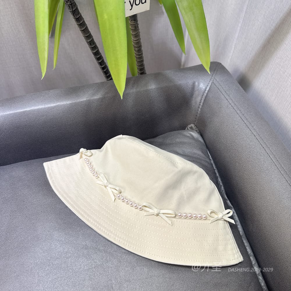 Pearl Bow Bucket Hat - Women Summer Bucket Hat | Unisex Travel Sun Hat | Cotton Beach Cap - Image 3